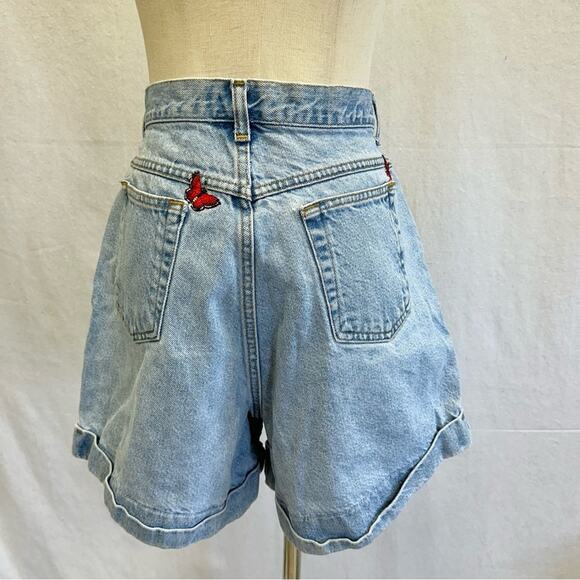 Vintage 90s JG Hook denim jean mom shorts butterfly patches 100% cotton size 14 - Picture 3 of 15